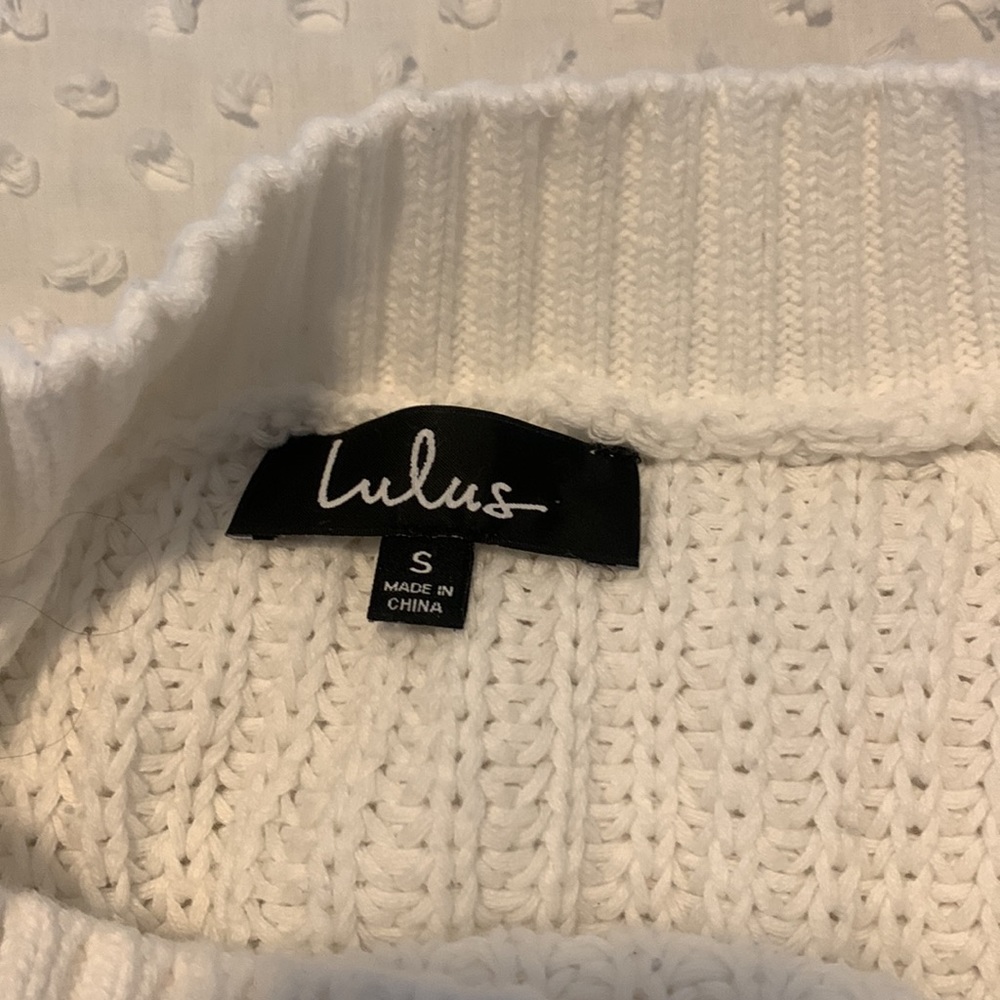 Lulu’s Off the Shoulder Cropped White Sweater - Picture 3 of 13